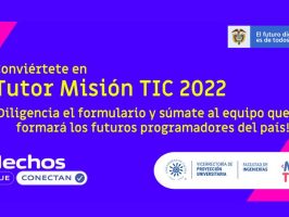 Folleto del proyecto de misión tic para convocar personas profesiones que apoyen las capacitaciones de formación en programación e inglés