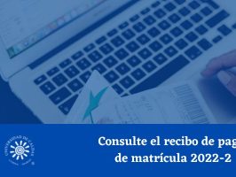 Imagen con filtro azul, con un computador de fondo y texto de consulta de recibos de pago