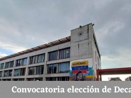 Imagen que muestra el edificio central de la Universidad de Caldas con el texto de elección de decanos