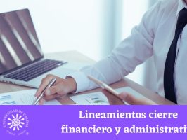 Personal en escritorio, escribiendo en una hoja y al fondo una portátil. Además dice acerca de los lineamientos a seguir